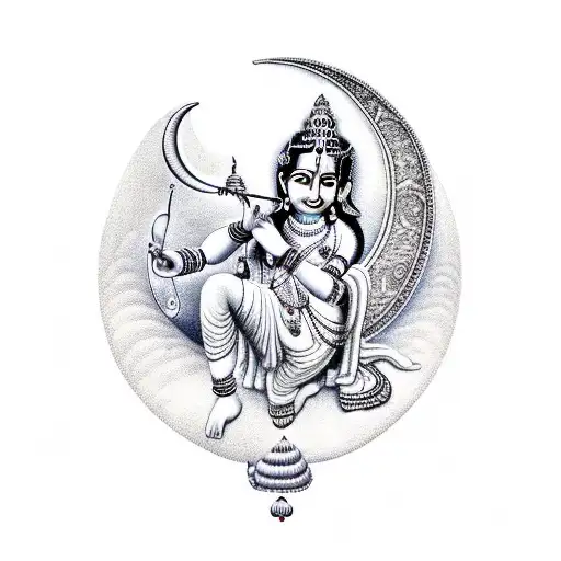 Krishna Sitting On The Crescent Moon