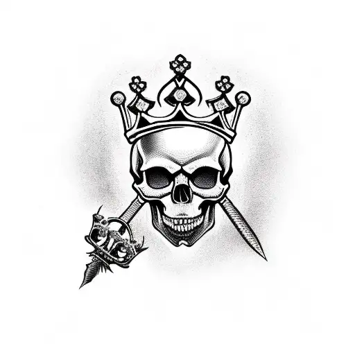 Skull Wearing Crown With Dagger In Its Mouth