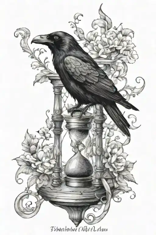 Raven Perched On Hourglass
