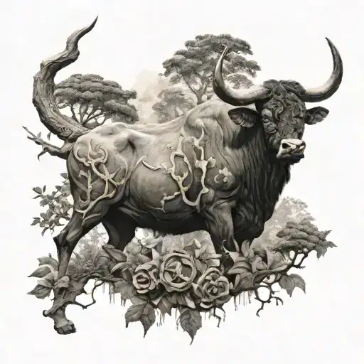 A Naturalist Exploring A Mystical Forest Filled With Taurus Symbols And Oxes