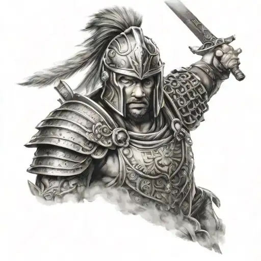 Portrait Of A Fierce Warrior With Elements Of Both Spartan And Samurai Armor
