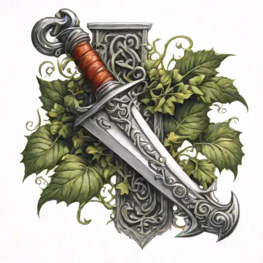 Sword And Scabbard Crossed With Ivy Wrapped Around It