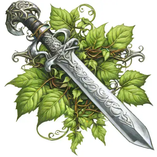 Sword And Scabbard Crossed With Ivy Wrapped Around It