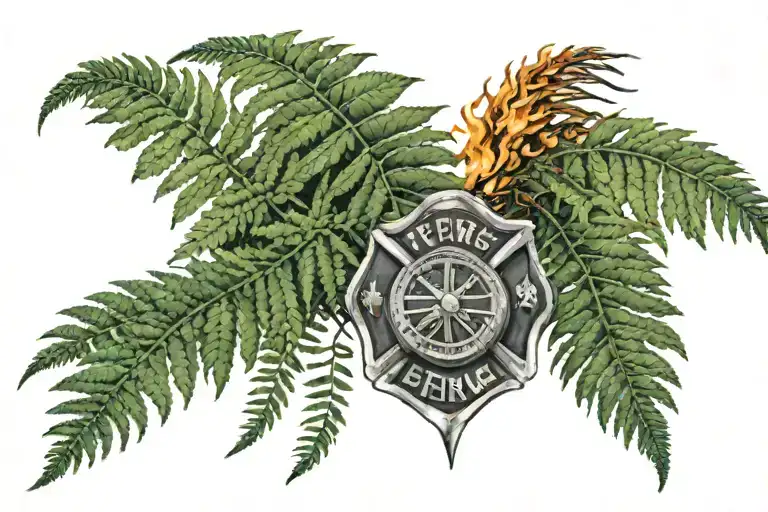 Ferns Shoulder Piece With Tiny Flames Representing A Firefighter