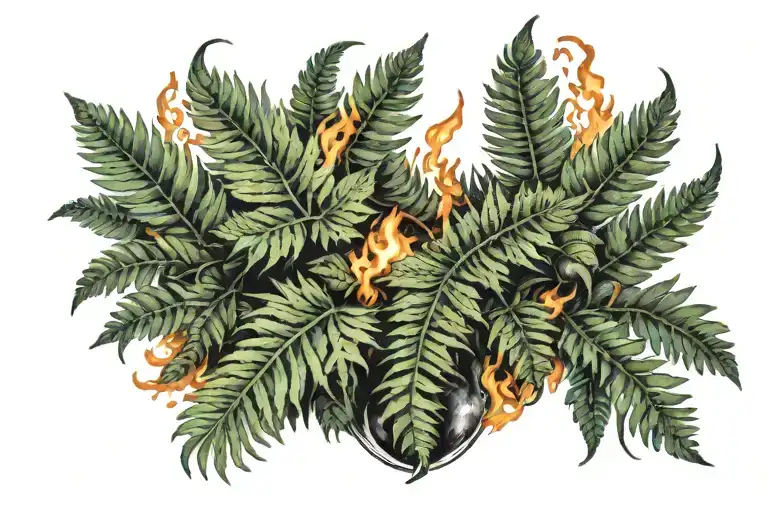 Ferns Shoulder Piece With Tiny Flames Leaves Representing A Firefighter
