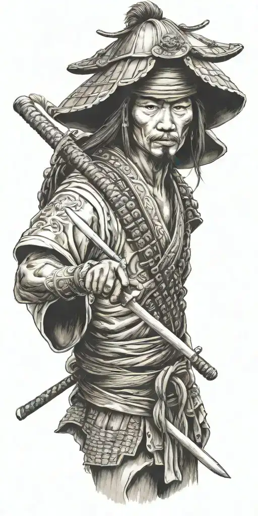 Samurai Warrior Holding Sword With Hat