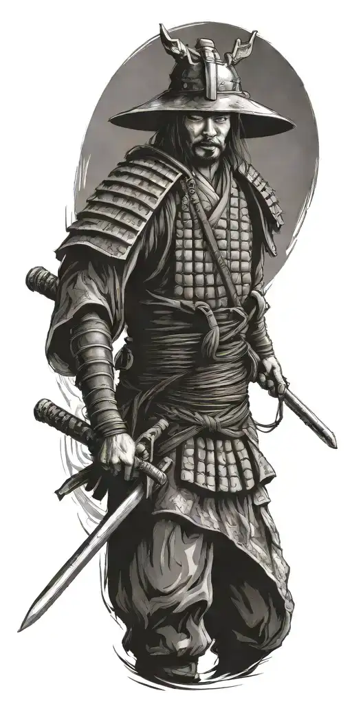 Samurai Warrior Holding Sword With Hat