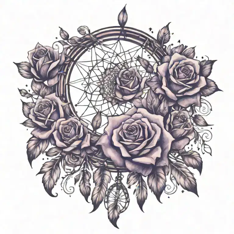 Spine Tattoo Featuring Dream Catcher Purple Rose Stars