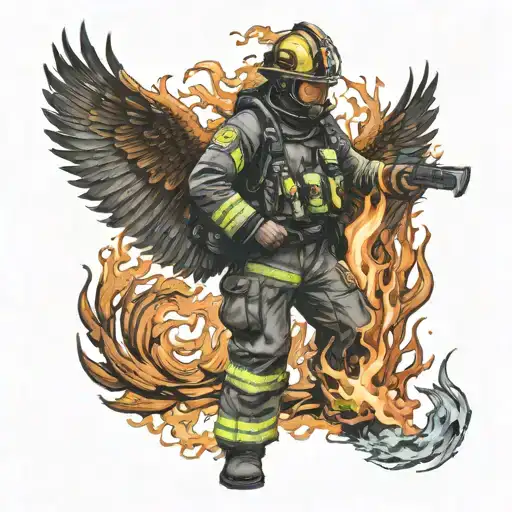 A Phoenix Rising From A Bed Of Flames Into A Firefighter In Gear