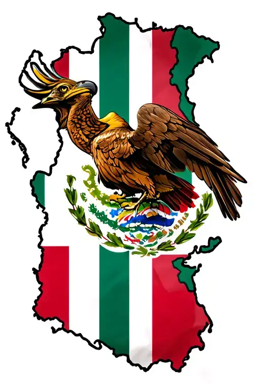 The Mexican Flag Coast Of Arms Bird With The Outline Of The Country Of Italy