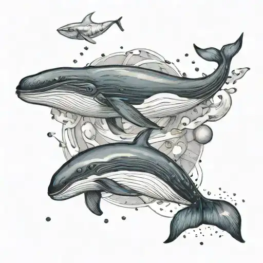 Whale Floating In Space Surrounded