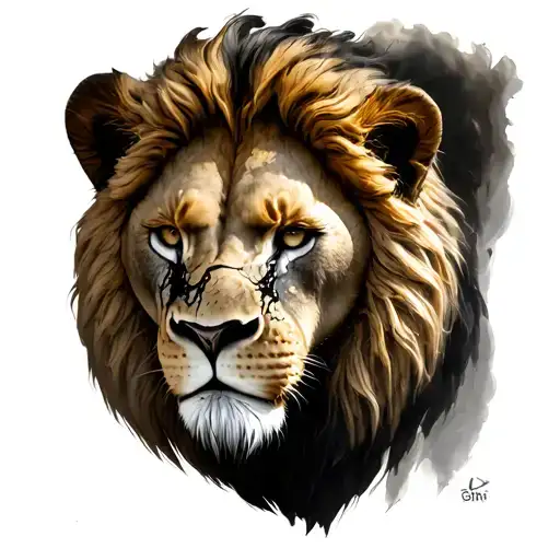 A Lion Head With A Scar Down The Eye Looking