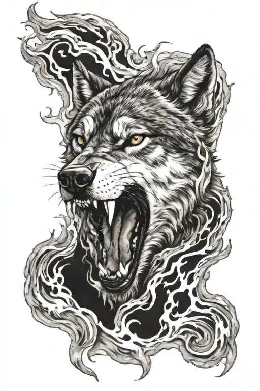 Growling Wolf Emerging From Flames Left Forearm