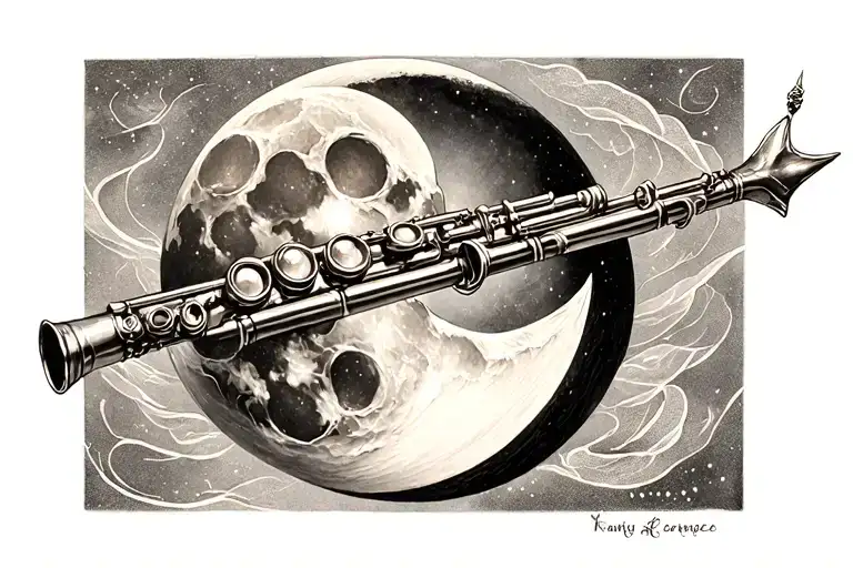Flute And Semi Moon Surrounded