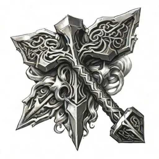 Combine Mjolnir With Caduceus Intertwined Black And White And Related With Ortopedics