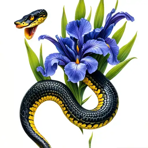 A Snake With Iris Flowers
