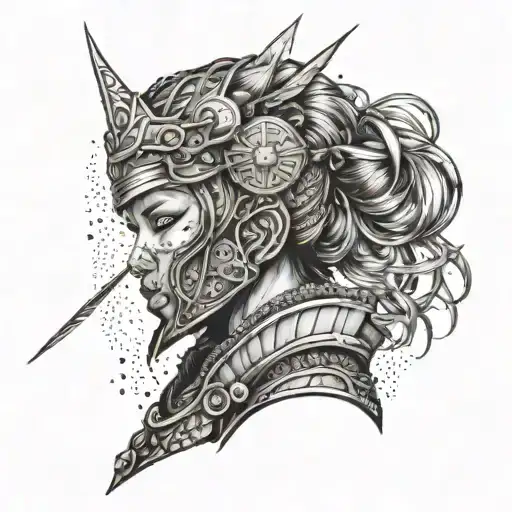 The Profile Face Of A Fierce Warrior Woman With Intricate Japanese Armor And A Galaxy Background