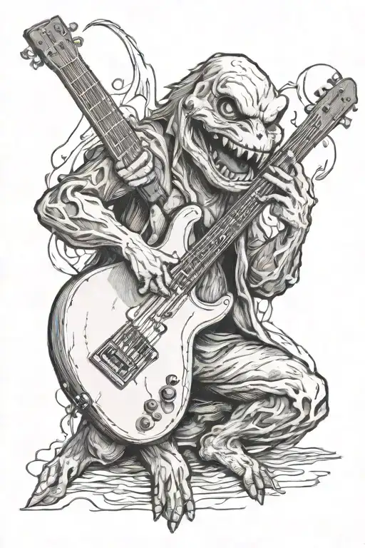 A Sketch-style Tattoo Of The Water Ghoul Playing A Bass Guitar