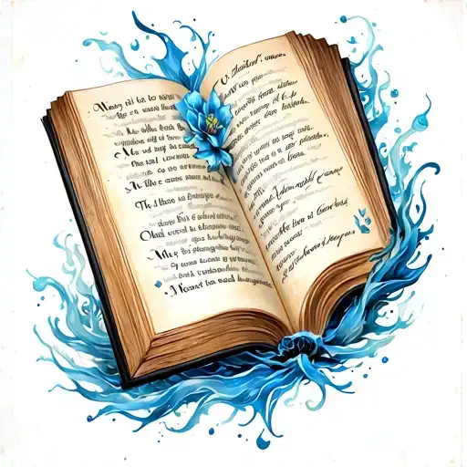 A Tattoo Of A Poetry Book Open With Verses Flowing Out Of It