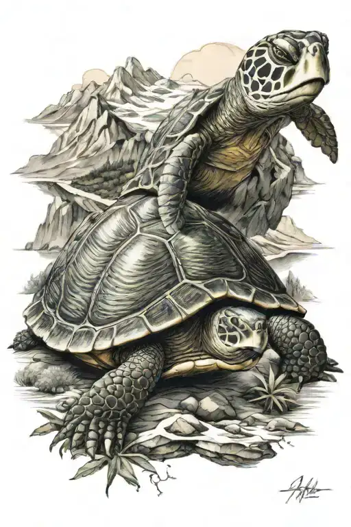 A Turtle Navigating Through A Mountainous Landscape