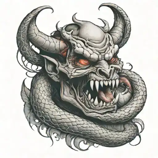 Demon Holding Red Apple With Snake