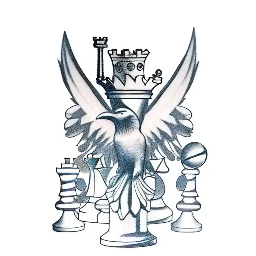 Raven And Chess Pieces And Rain