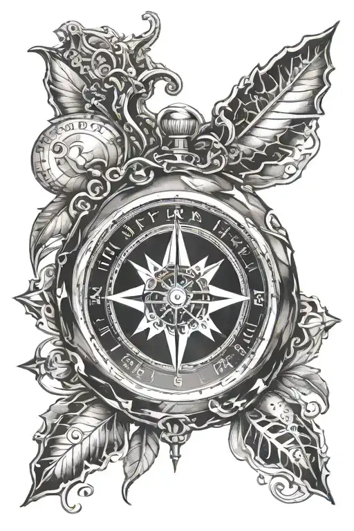 A Ska Themed Tattoo Featuring A Compass As The Central Element