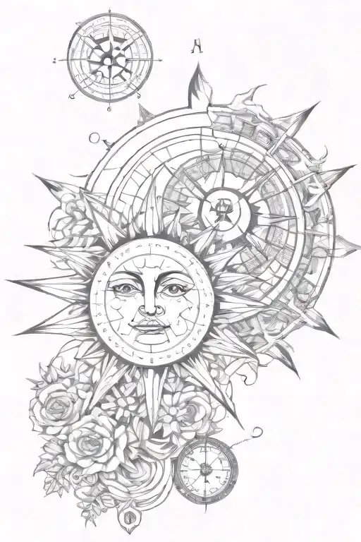 Wind Rose And Compass Rose Surrounded