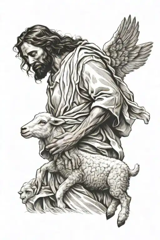 Jesus Carrying A Lamb Looking Forward