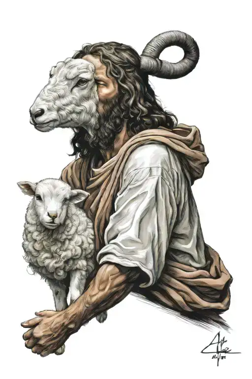 Jesus Carrying A Lamb Looking Forward Looking At Us