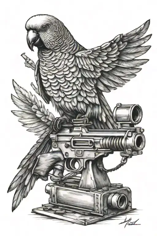 Parakeet Holding Machine Gun