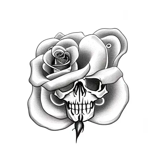 A Skull Postioned To The Right With A Rose Growing Out Of It's Left Eye
