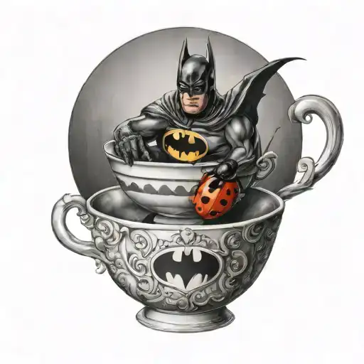Batman Symbol With A Ladybug Sitting On A Teacup