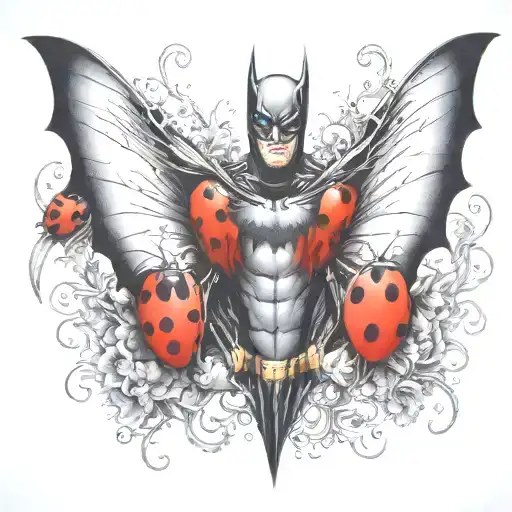 Batman Symbol With One Ladybug Perched Atop