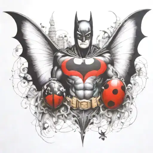 Batman Symbol With One Ladybug Perched Atop
