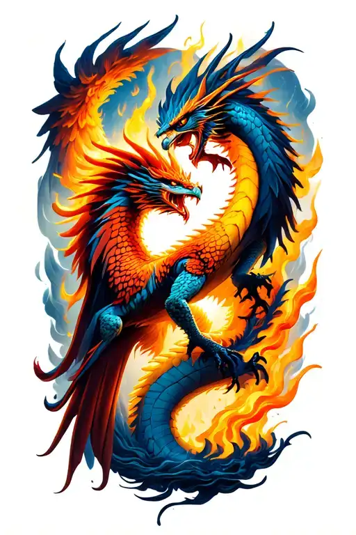 Phoenix And Dragon Entwined Victoriously From The Ashes Into A Bright Future