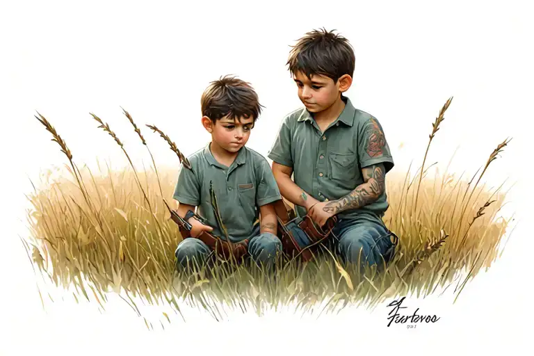 2 Boys And Their Dad Ferreting In A Field