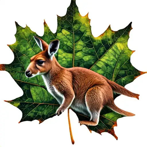 Within A Maple Leaf A Kangaroo In That Is In Front Of Australian Landscape All In The Leaf