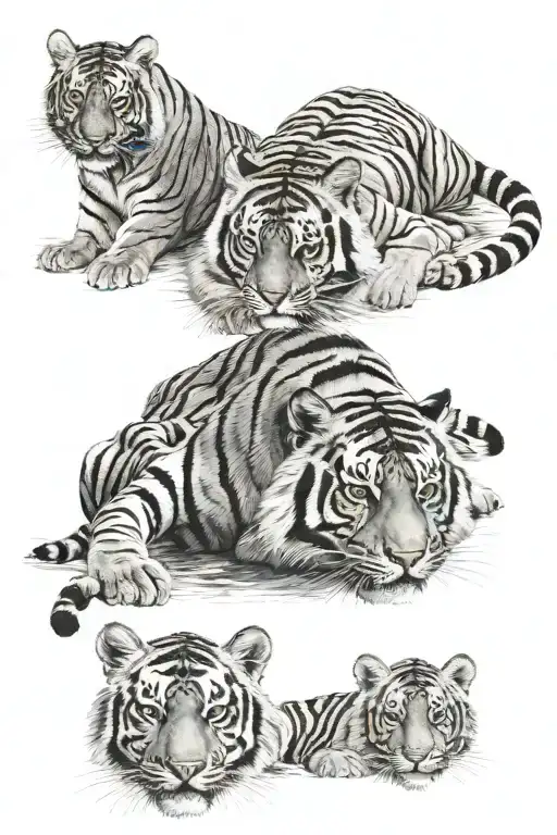 Tiger And 2 Tiger Cubs