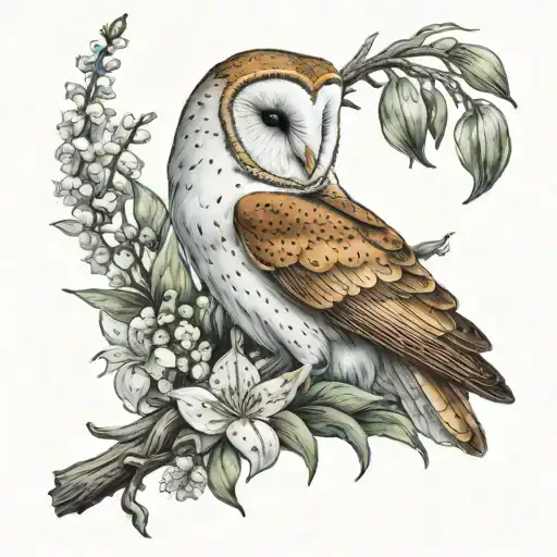 Barn Owl Perched On Antler And Surrounded By Lily Of The Valley