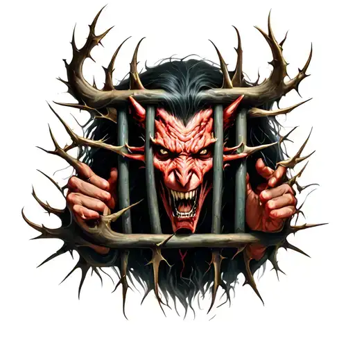 Demon Trapped Behind Bars From Thorns
