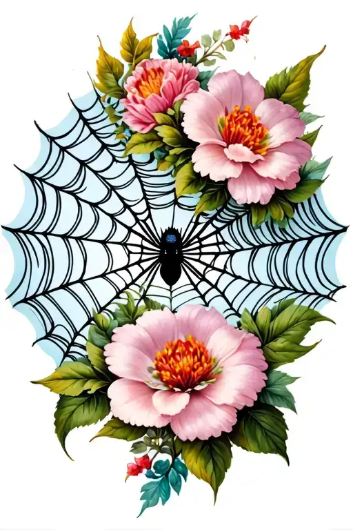 Spider Web And Flowers