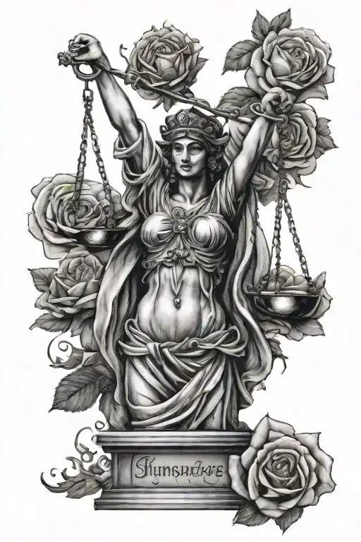 Lady Justice Eyes Covered With Rose Intertwined Within
