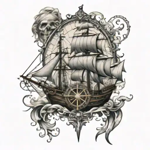 Pirate Ship And Compass