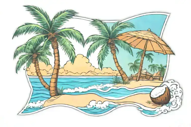 Beach Scene With Coconut Tree