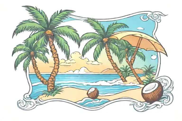 Beach Scene With Coconut Tree