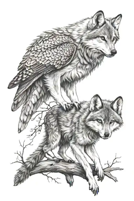 A Baby Wolf And A Hawk