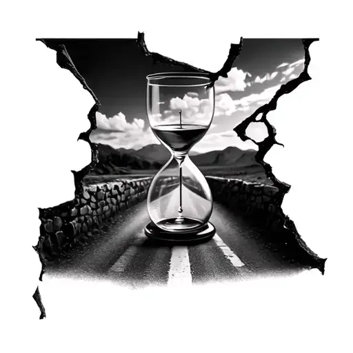 Ancient Broken Hour Glass With Road Leading Towards