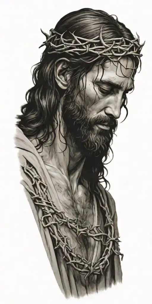 Realistic Jesus Christ Looking Down With Crown Of Thorns