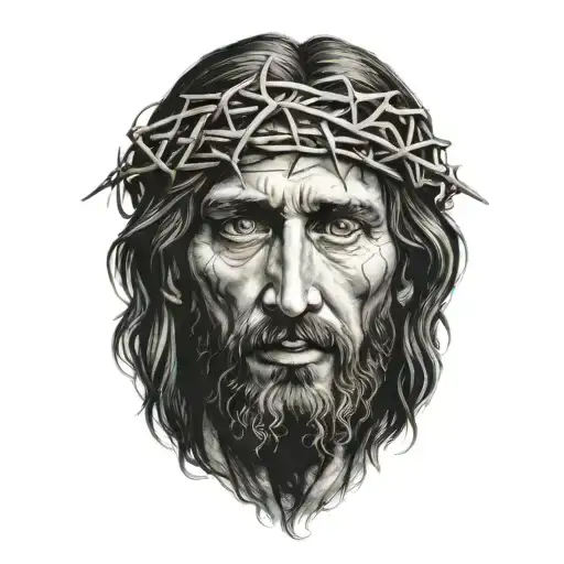 Realistic Portrait Of Jesus Christ Looking Down With Crown Of Thorns